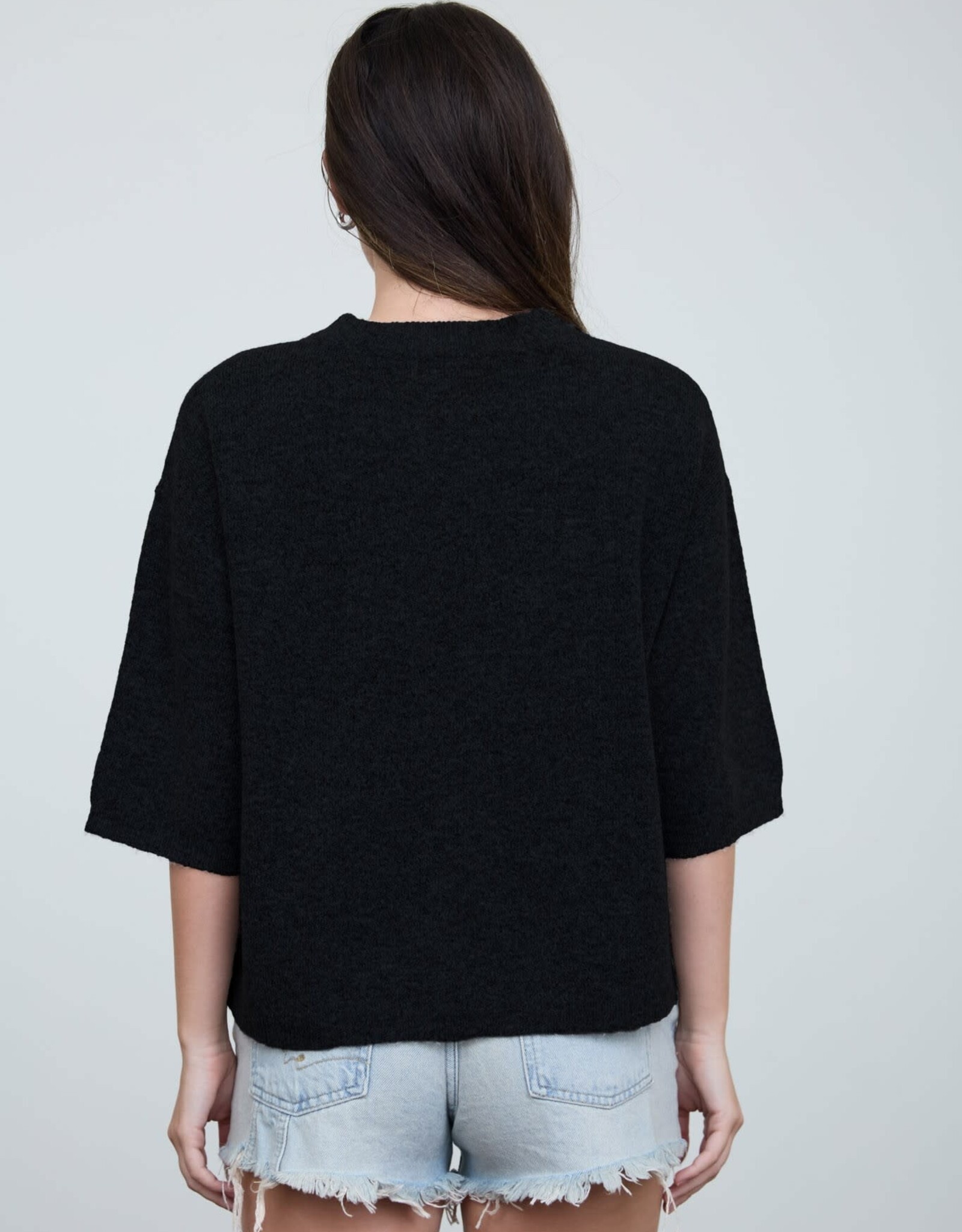 Miss Bliss Blu Heathered Crew Neck HS Boxy Pullover- Black