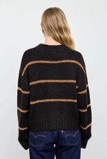 Miss Bliss Blu Stripe Jacquard Button Down Knit Cardigan- Black