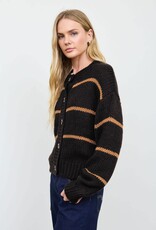 Miss Bliss Blu Stripe Jacquard Button Down Knit Cardigan- Black