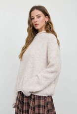 Miss Bliss Blu Fuzzy Mock Neck LS Knit Sweater- Oatmeal
