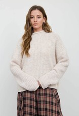 Miss Bliss Blu Fuzzy Mock Neck LS Knit Sweater- Oatmeal