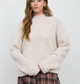 Miss Bliss Fuzzy Mock Neck Knit Sweater- Oatmeal
