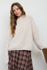 Miss Bliss Blu Fuzzy Mock Neck LS Knit Sweater- Oatmeal