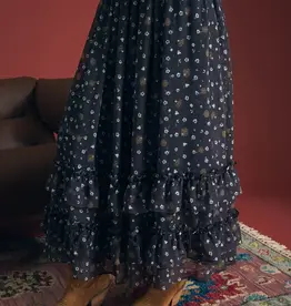 Miss Bliss Country Chic Tiered Midi Skirt- Navy Multi