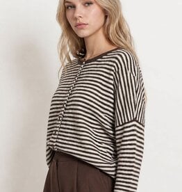 Miss Bliss Stripe Drop Shoulder Knit Cardi-Drk Brown