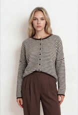 Miss Bliss Blu Stripe Raw Edge Drop Shoulder Knit LS Cardigan- Drk Brown
