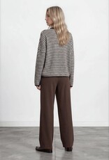 Miss Bliss Blu Stripe Raw Edge Drop Shoulder Knit LS Cardigan- Drk Brown