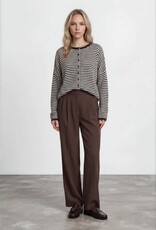 Miss Bliss Blu Stripe Raw Edge Drop Shoulder Knit LS Cardigan- Drk Brown