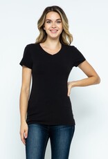 Miss Bliss Cielo Basic Cotton V Neck SS T Shirt-Black