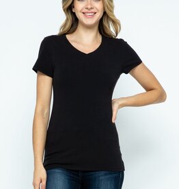 Miss Bliss Everyday Basic Cotton V Neck T Shirt-Black