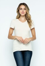 Miss Bliss Cielo Basic Cotton V Neck SS T Shirt-Tapioca