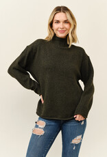 Miss Bliss Cielo Soft Turtleneck Oversized Pullover Sweater-Olive