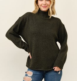 Miss Bliss Modern  Oversized Turtleneck Pullover-Olive