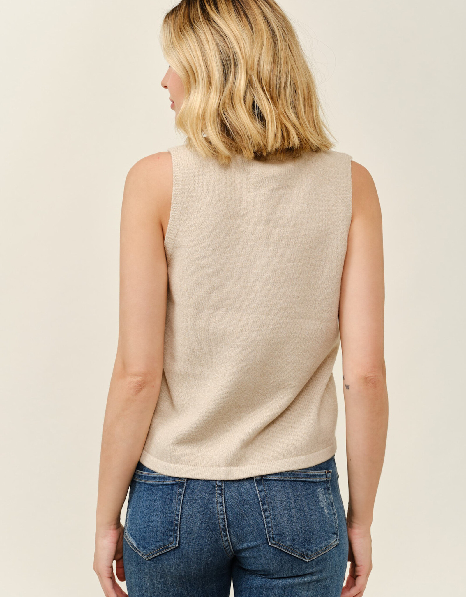 Miss Bliss Cielo V Neck Slvls Knit Vest-Khaki