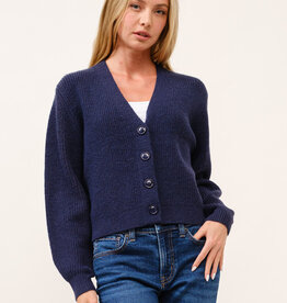 Miss Bliss Simple Chunky Ribbed Cardigan-Navy