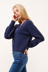 Miss Bliss Cielo Chunky V Neck Ribbed Cardigan-Navy