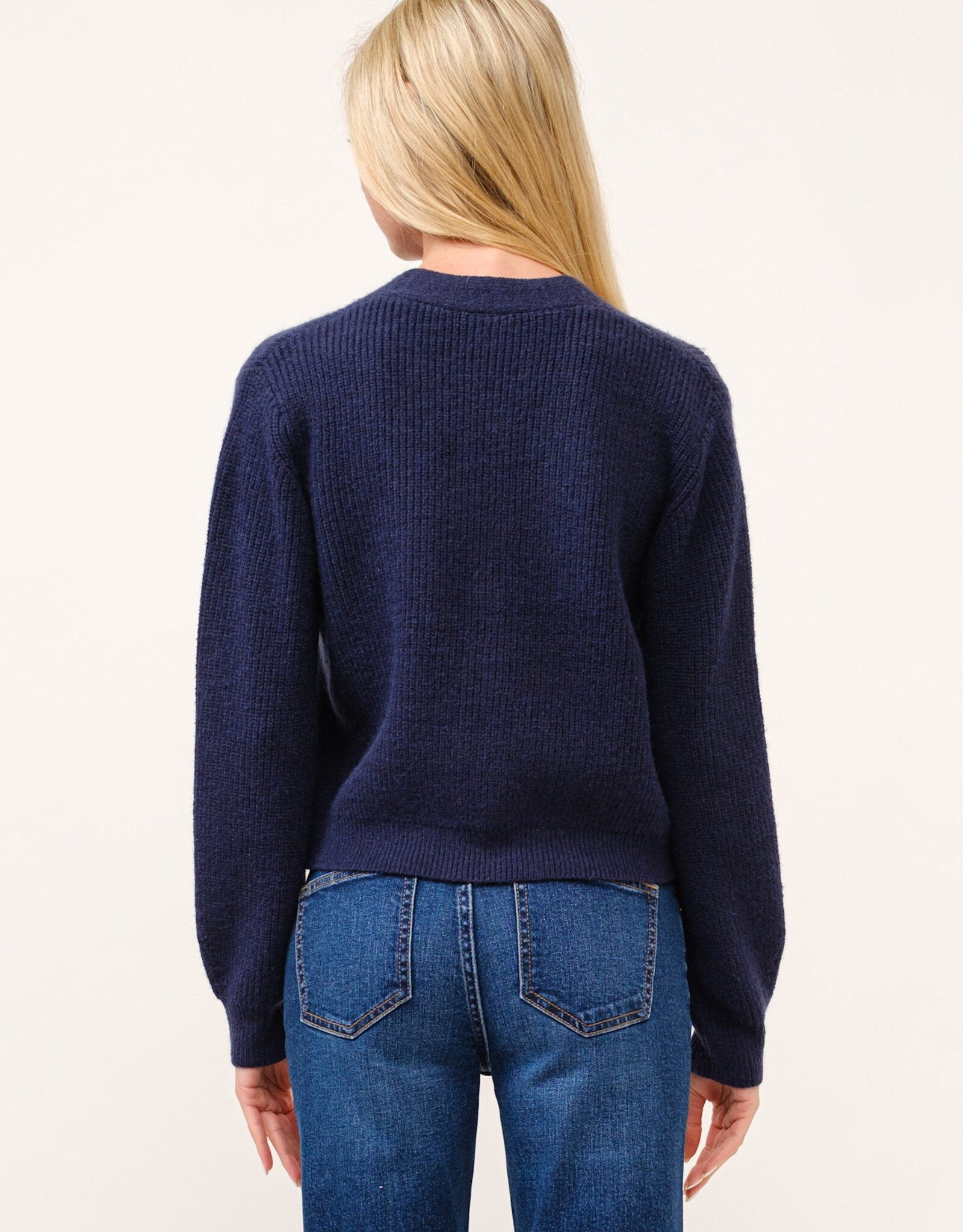 Miss Bliss Cielo Chunky V Neck Ribbed Cardigan-Navy
