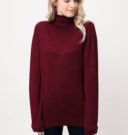 Miss Bliss Semi Fitted Turtleneck Pull Over-Burgundy