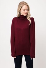Miss Bliss Cielo Women's Turtle Neck Pull Over-Burgundy