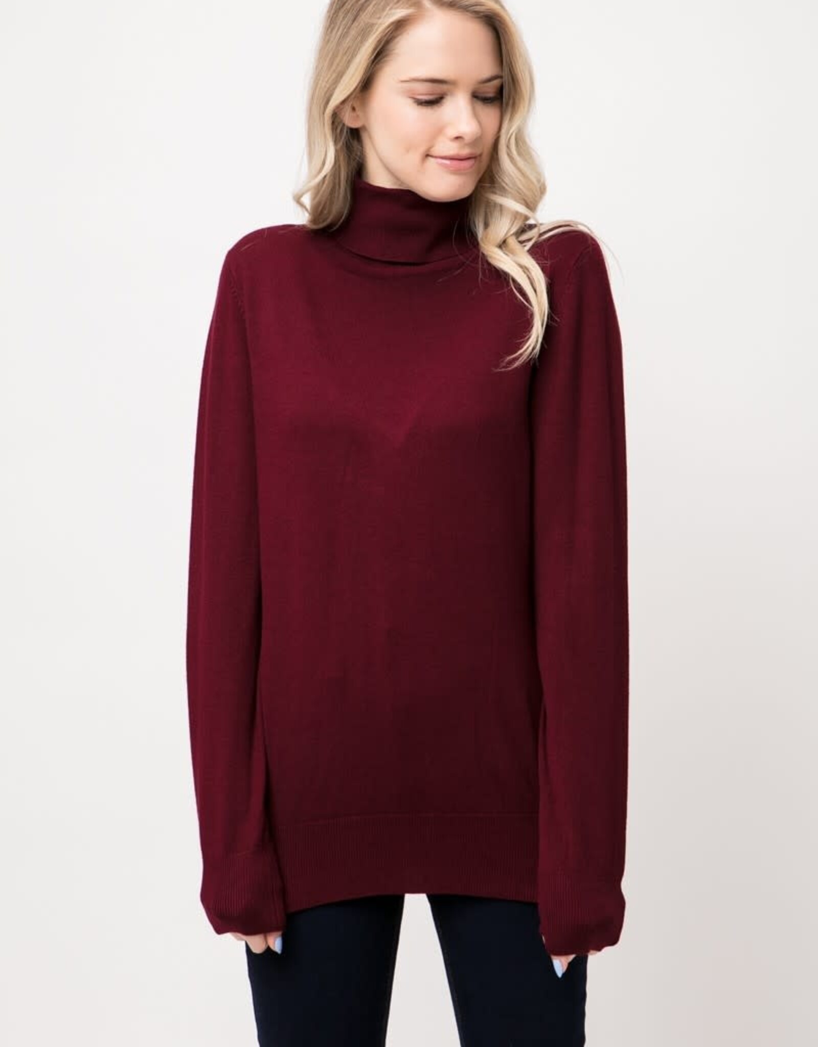 Miss Bliss Cielo Women's Turtle Neck Pull Over-Burgundy