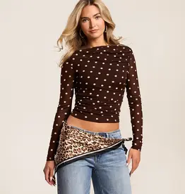 Miss Bliss Mesh Polka Dot Top- Brown