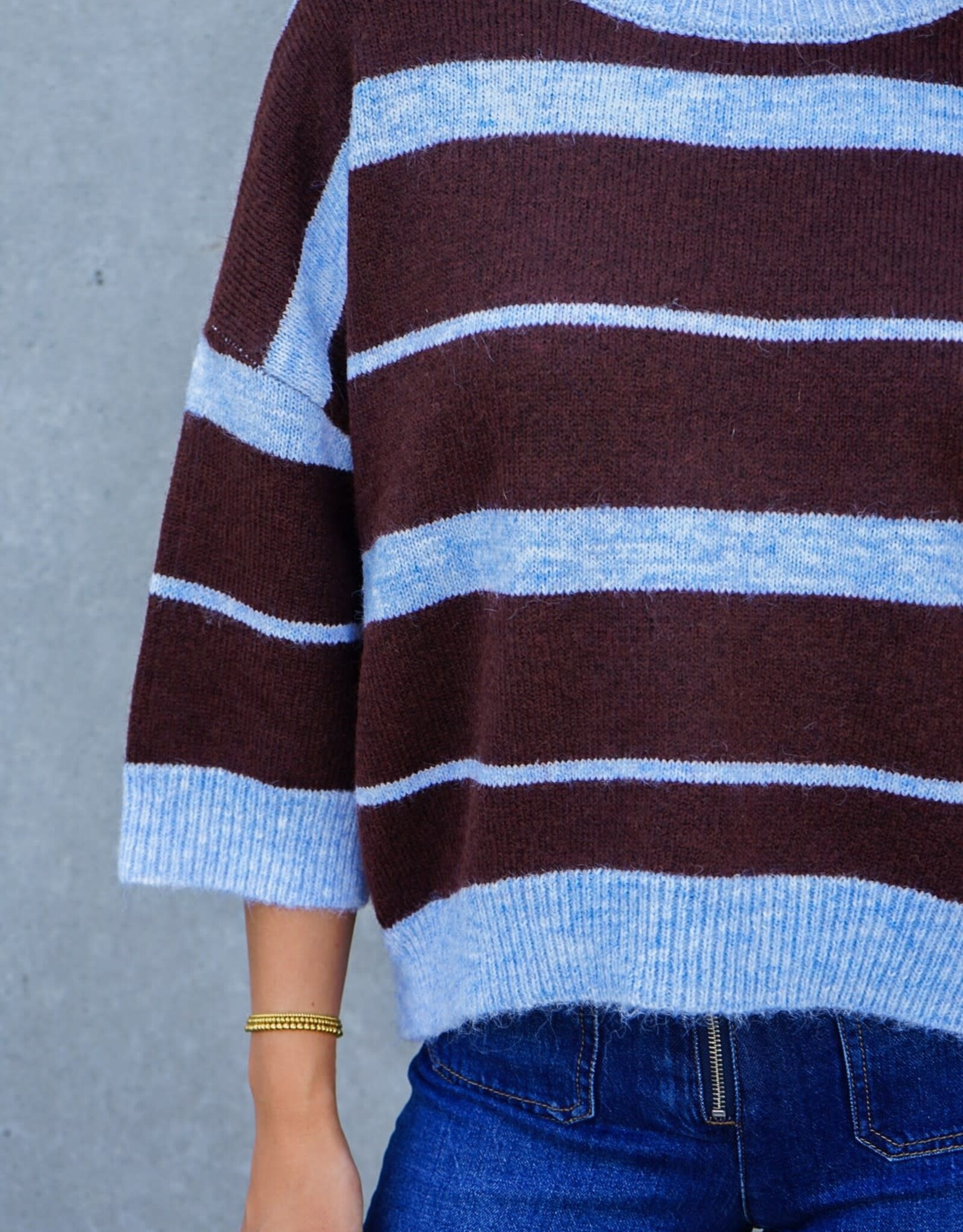 Miss Bliss Timing Colourblock Bold Stripe Sweater-Blue/Brown