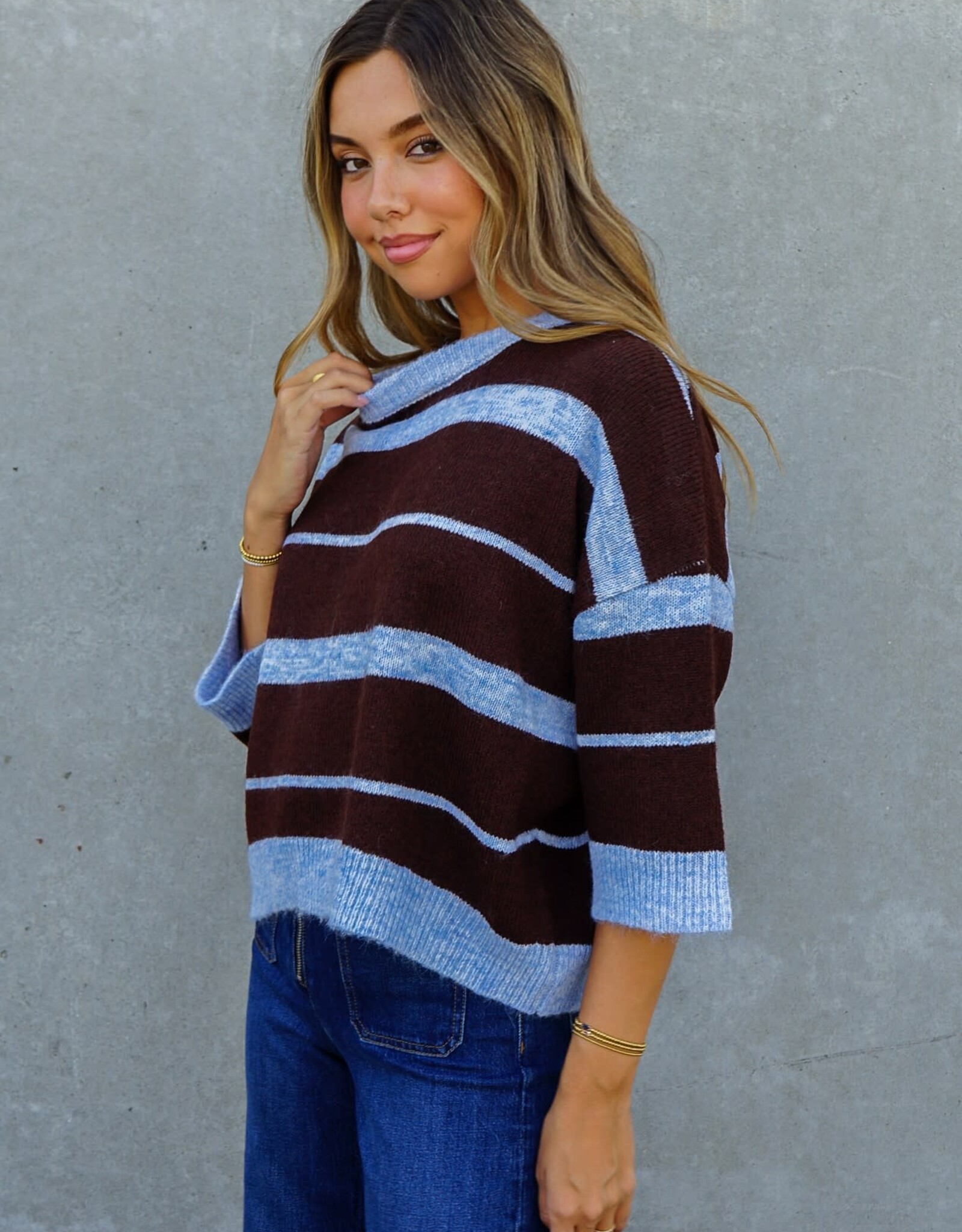 Miss Bliss Timing Colourblock Bold Stripe Sweater-Blue/Brown