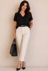 Miss Bliss Timing Pleated Shoulder V Neck Blouse-Black