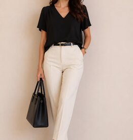 Miss Bliss Pleated Shoulder V Neck Blouse-Black