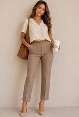 Miss Bliss Timing Pleated Shoulder V Neck Blouse-Cream