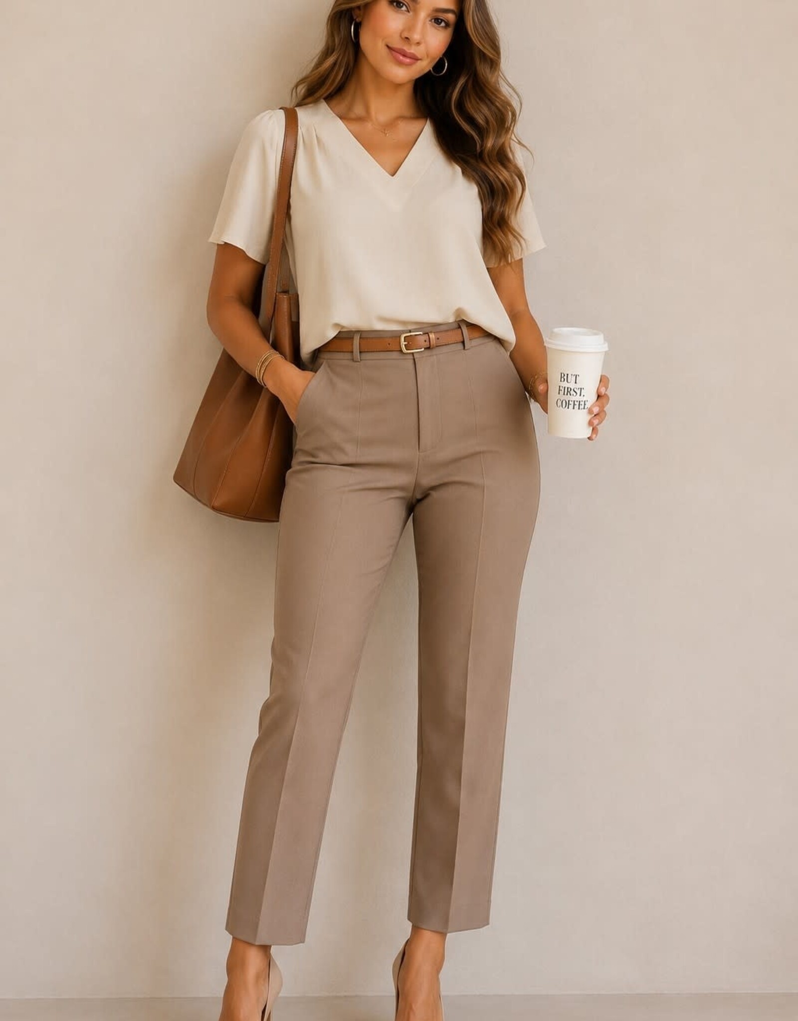 Miss Bliss Timing Pleated Shoulder V Neck Blouse-Cream