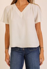 Miss Bliss Timing Pleated Shoulder V Neck Blouse-Cream