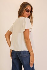 Miss Bliss Timing Pleated Shoulder V Neck Blouse-Cream