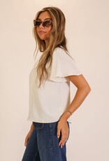 Miss Bliss Timing Pleated Shoulder V Neck Blouse-Cream