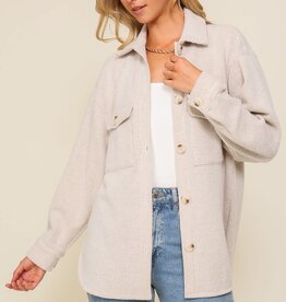 Miss Bliss Brushed Thermal Waffle Knit Shacket- Oatmeal
