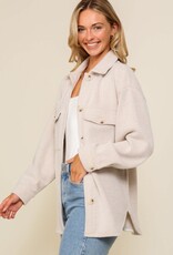 Miss Bliss Timing Brushed Thermal Waffle Knit Shacket-Oatmeal