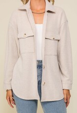 Miss Bliss Timing Brushed Thermal Waffle Knit Shacket-Oatmeal