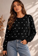 Miss Bliss Timing Polka Dot Knit Cardigan-Black/Ivory