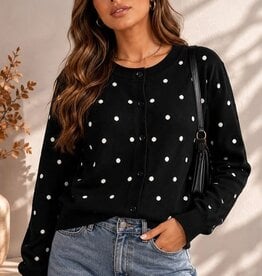 Miss Bliss Classic Polka Dot Knit Cardigan-Black