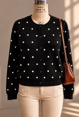 Miss Bliss Timing Polka Dot Knit Cardigan-Black/Ivory