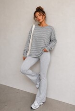 Miss Bliss Timing Striped LS Brushed Knit Pullover Top-H Grey