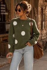 Miss Bliss Timing Polka Dot Knit LS Sweater-Olive