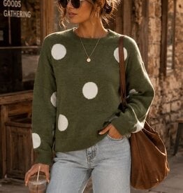 Miss Bliss Olive Polka Dot Knit Knit Crew