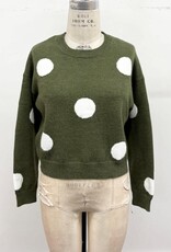 Miss Bliss Timing Polka Dot Knit LS Sweater-Olive