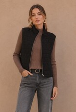 Miss Bliss Timing Quilted Zip Up Vest-Black