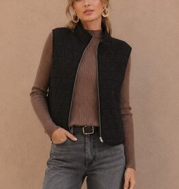 Miss Bliss Cropped Quilted Zip Up Vest-Black