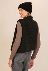 Miss Bliss Timing Quilted Zip Up Vest-Black