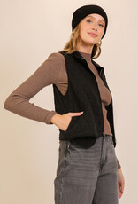 Miss Bliss Timing Quilted Zip Up Vest-Black