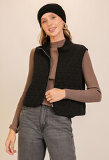 Miss Bliss Timing Quilted Zip Up Vest-Black
