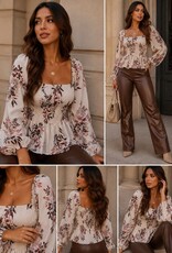 Miss Bliss Timing Floral Smocked Peplum Top-Cream
